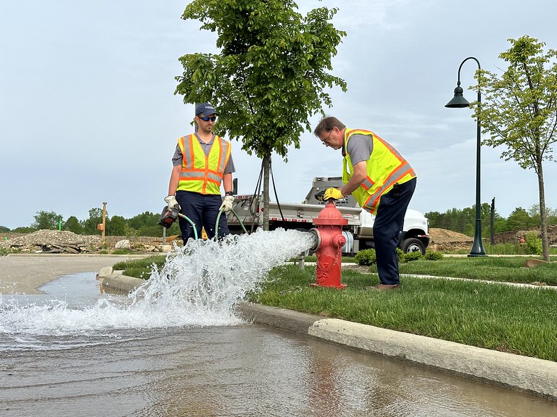 Water flowing out of fire hydrant