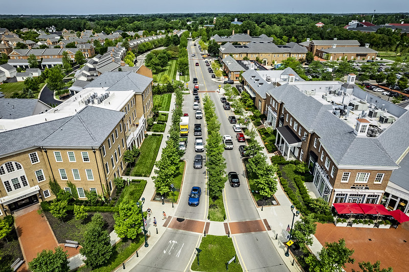 Drone image of New Albany's Village Center