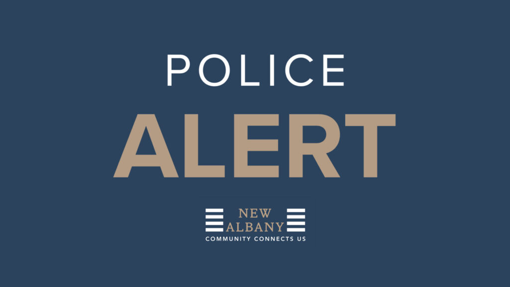 Police alert from New Albany on a dark blue background.