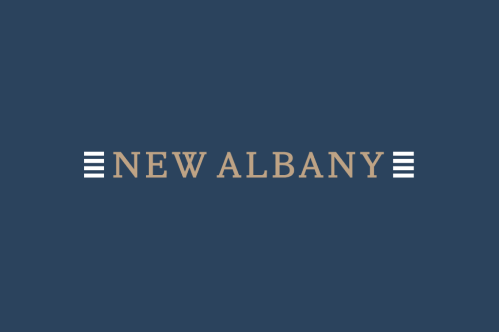 New Albany logo on blue background