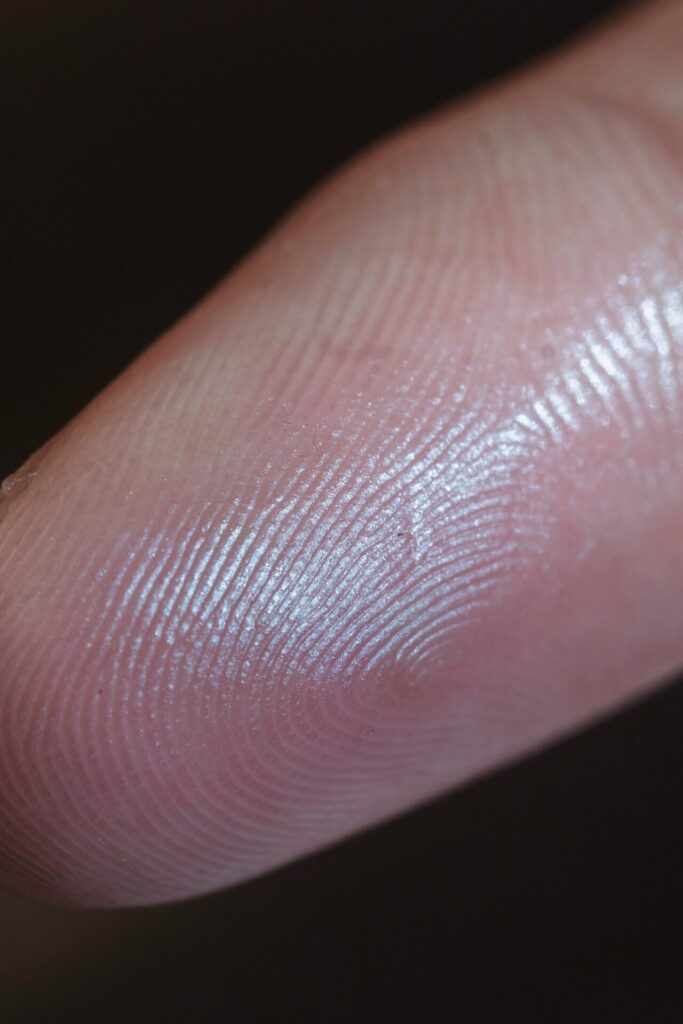 Close-up of a fingerprint on a fingertip.