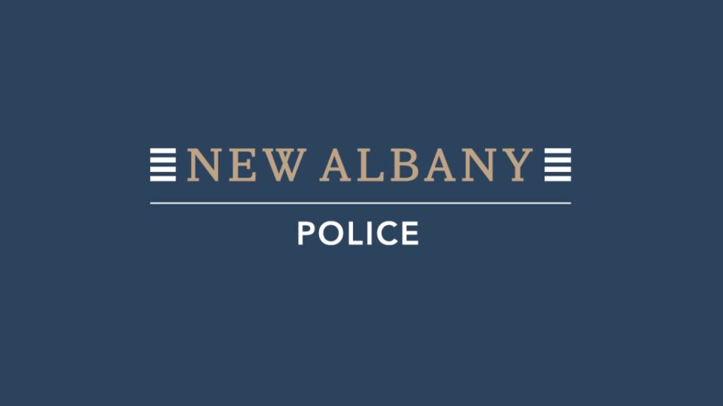 "New Albany Police" logo on a dark background.