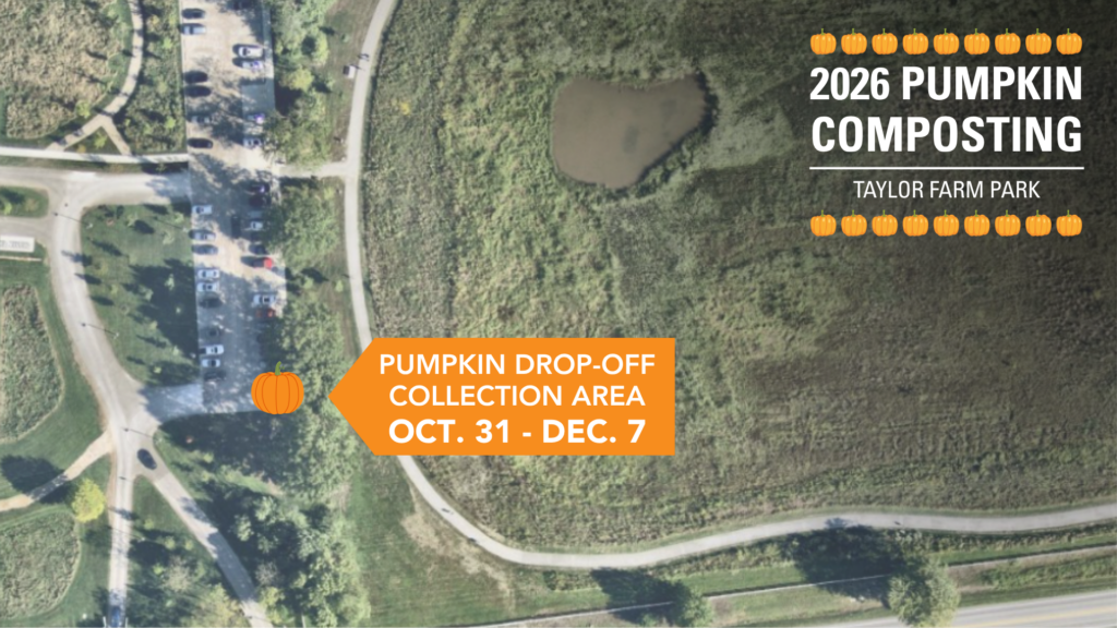 an overhead view of Taylor Farm Park with a pumpkin icon where the drop off box is.
